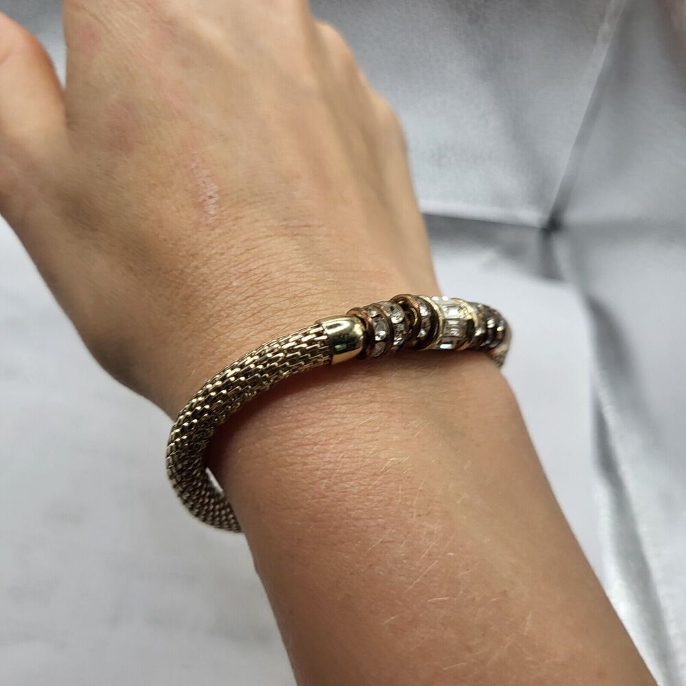 Pave Set Rhinestone Silver Mesh Bracelet - Picture 2 of 3